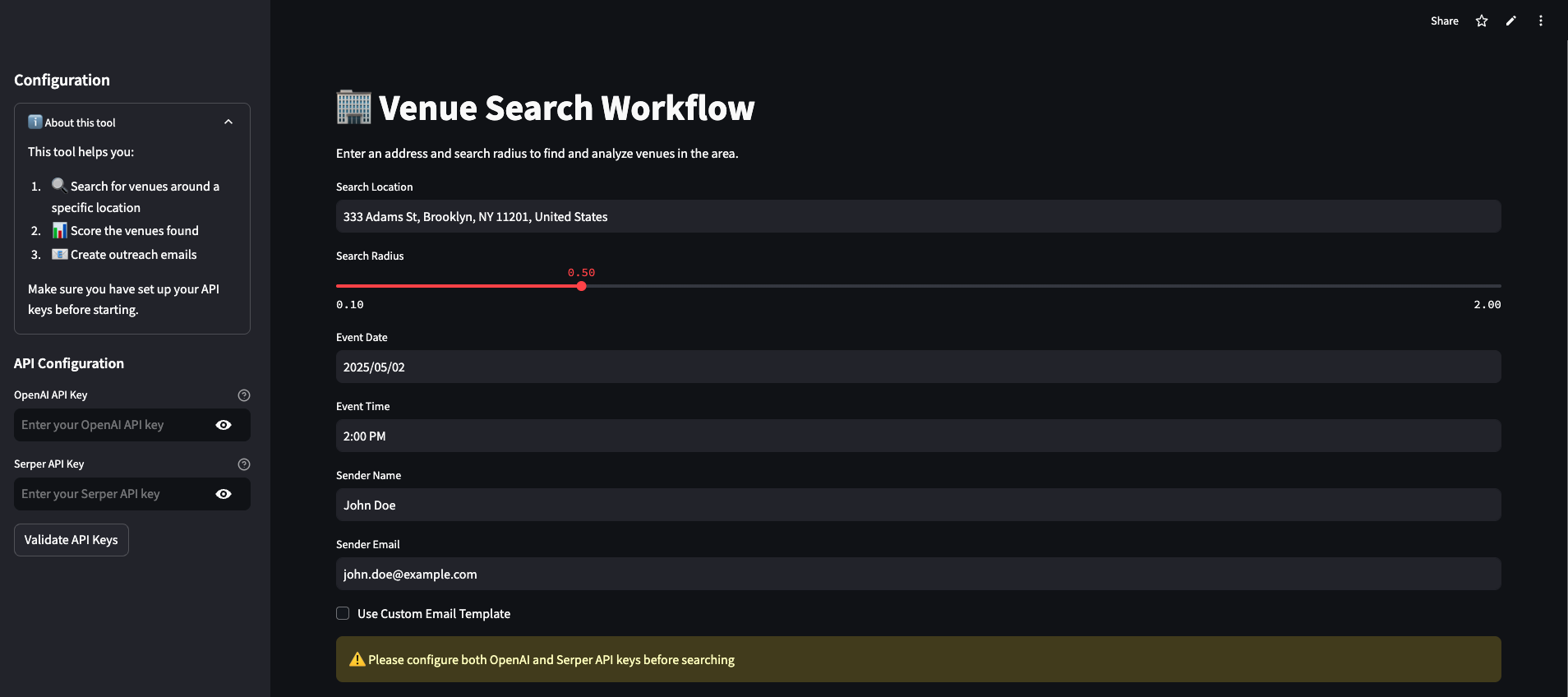 Venue Search Streamlit